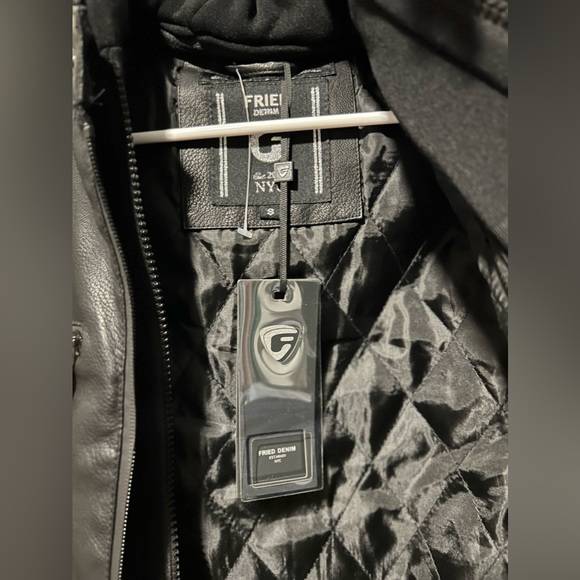 Fried-Denim Est.2015 NYC Men's Faux Leather Black Vest Hoodie Size L New - Picture 10 of 12